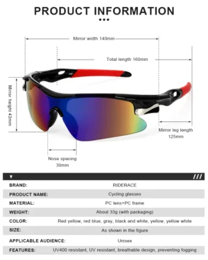RIDERACE Sports Men Sunglasses Road Bicycle Glasses
